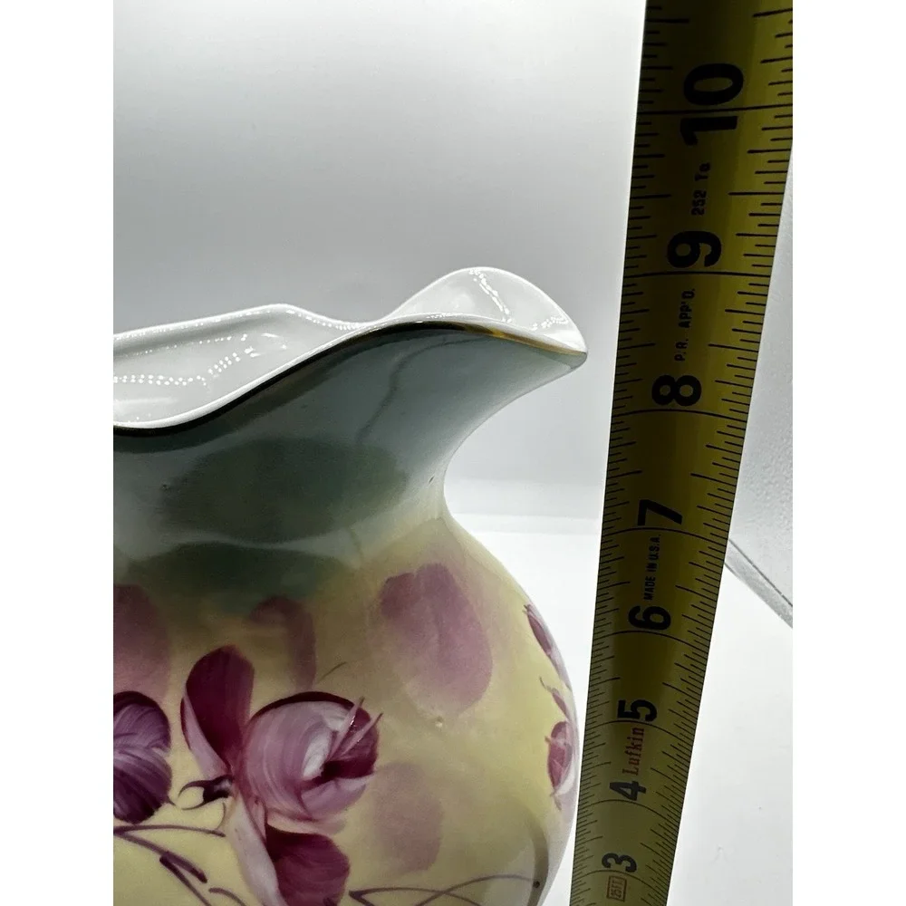 Vintage‎ Hand Painted Porcelain Floral Pitcher Ewer Gold Gilt Pink Roses 8.5